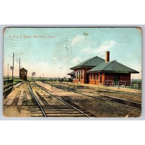 1911 C.B.&Q. Depot Red Oak Iowa Postcard Jno T. Faber Germany Train Station